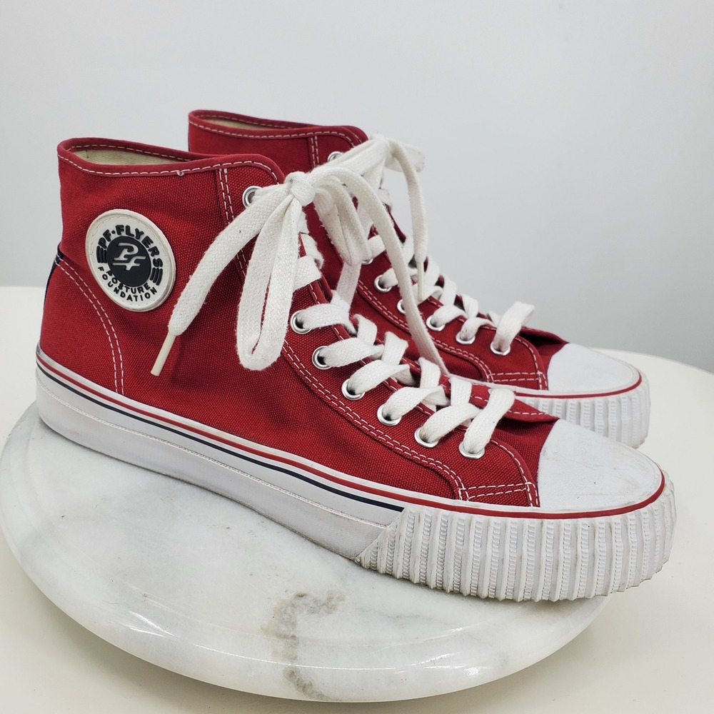 PF Flyers Center Hi Red Canvas High Top Sneakers Mens 10 Womens 11.5 Posture